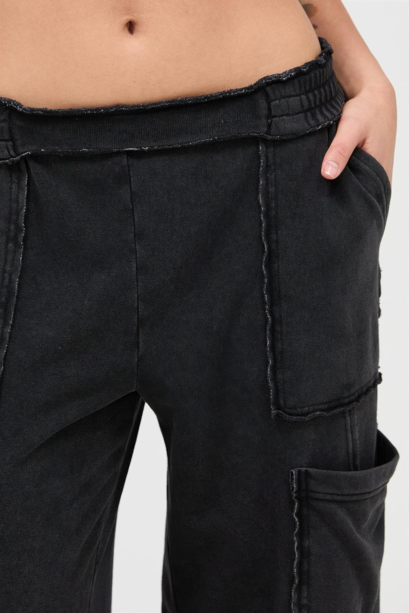 Hyfve Mineral Wash Wide Leg Cargo Pants in Turquoise view 4 (bottom)