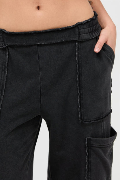 Hyfve Mineral Wash Wide Leg Cargo Pants in Turquoise view 4 (bottom)