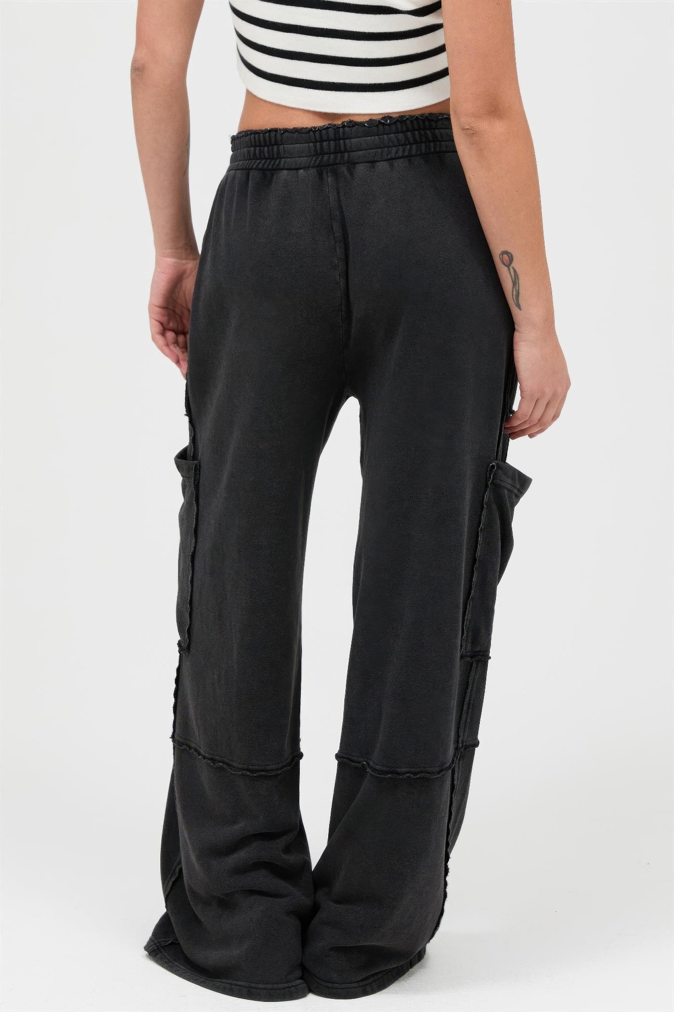 Hyfve Mineral Wash Wide Leg Cargo Pants in Turquoise view 5 (bottom)