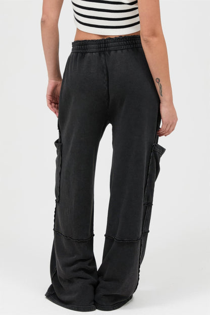Hyfve Mineral Wash Wide Leg Cargo Pants in Turquoise view 5 (bottom)