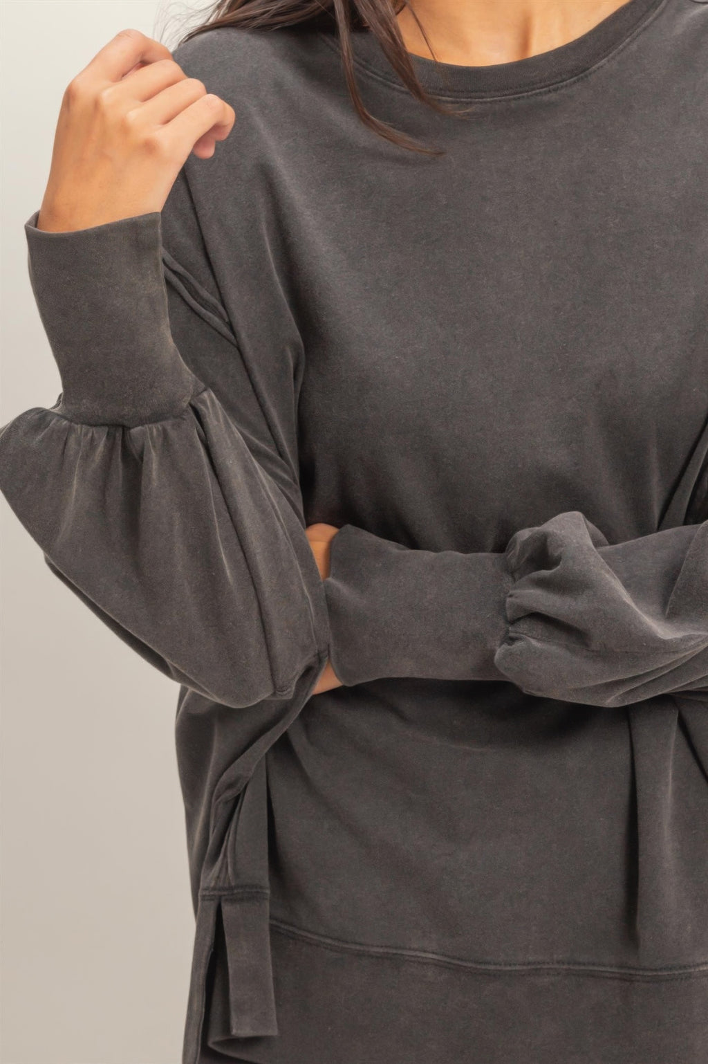 Hyfve Oversized Seam Detail Long Sleeve Top Taupe view 3 (top) - long top, detail long top - shop at us.meeeshop