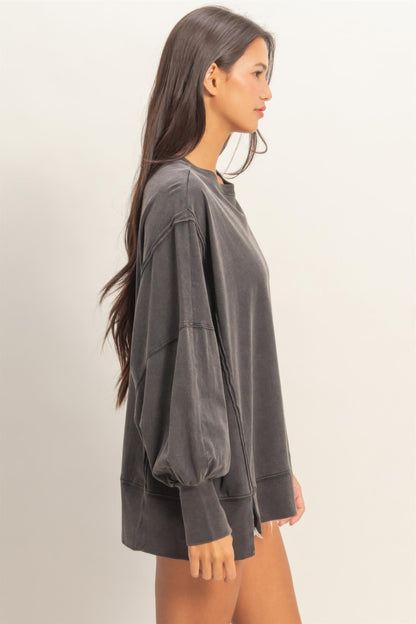 hyfve oversized seam Hyfve Oversized Seam Detail Long Sleeve Top view 4 (top) - shop at us.meeeshop
