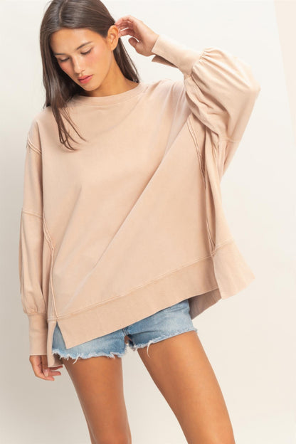 hyfve oversized seam Hyfve Oversized Seam Detail Long Sleeve Top view 6 (top) - shop at us.meeeshop