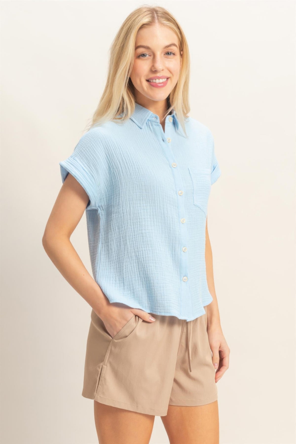 Hyfve Rolled Sleeve Button-up Top - MeeeShop Women's Fashion