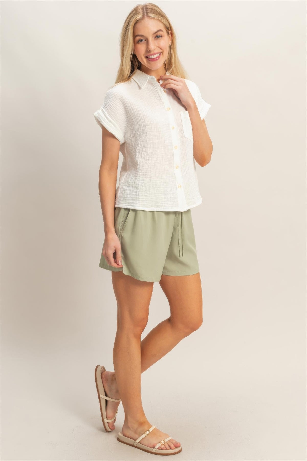 Hyfve Rolled Sleeve Button-up Top - MeeeShop Women's Fashion