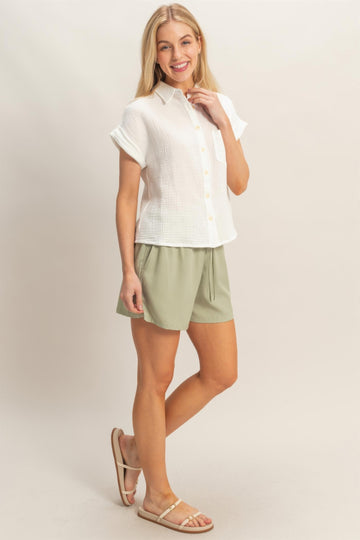 Hyfve Rolled Sleeve Button-up Top - MeeeShop Women's Fashion
