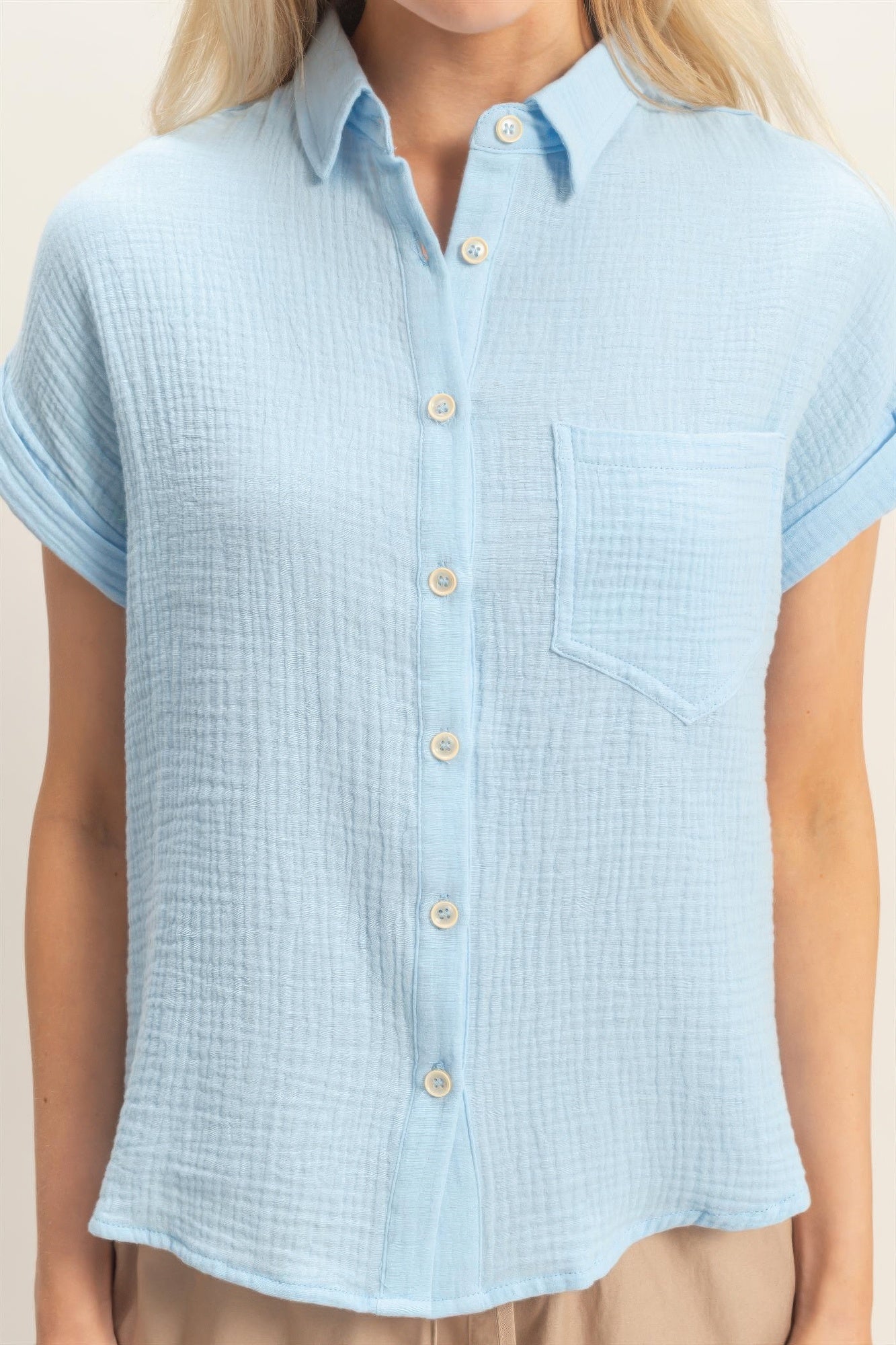 Hyfve Rolled Sleeve Button-up Top view 10 - Button Top