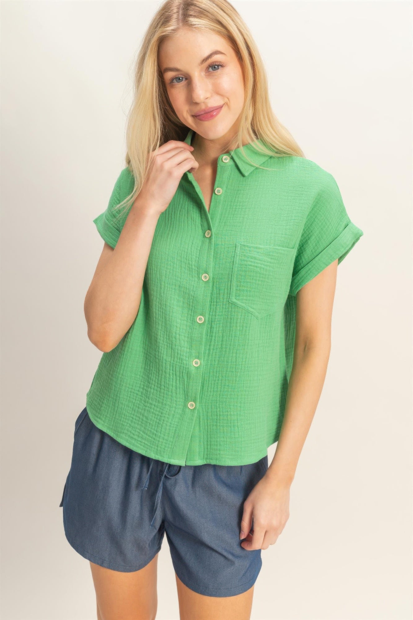 Hyfve Rolled Sleeve Button-up Top view 13 - Button Top