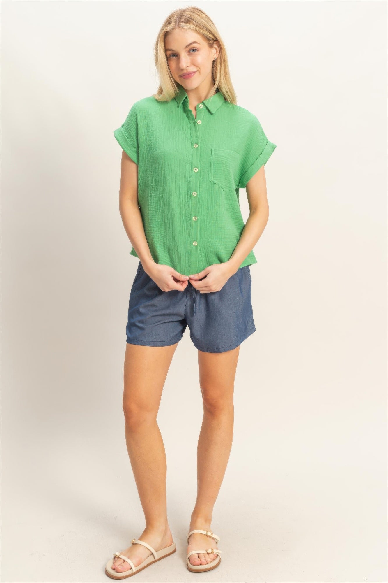 Hyfve Rolled Sleeve Button-up Top view 14 - Button Top