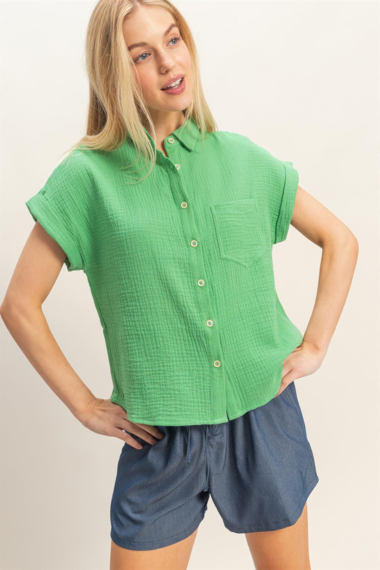 Hyfve Rolled Sleeve Button-up Top view 16 - Button Top