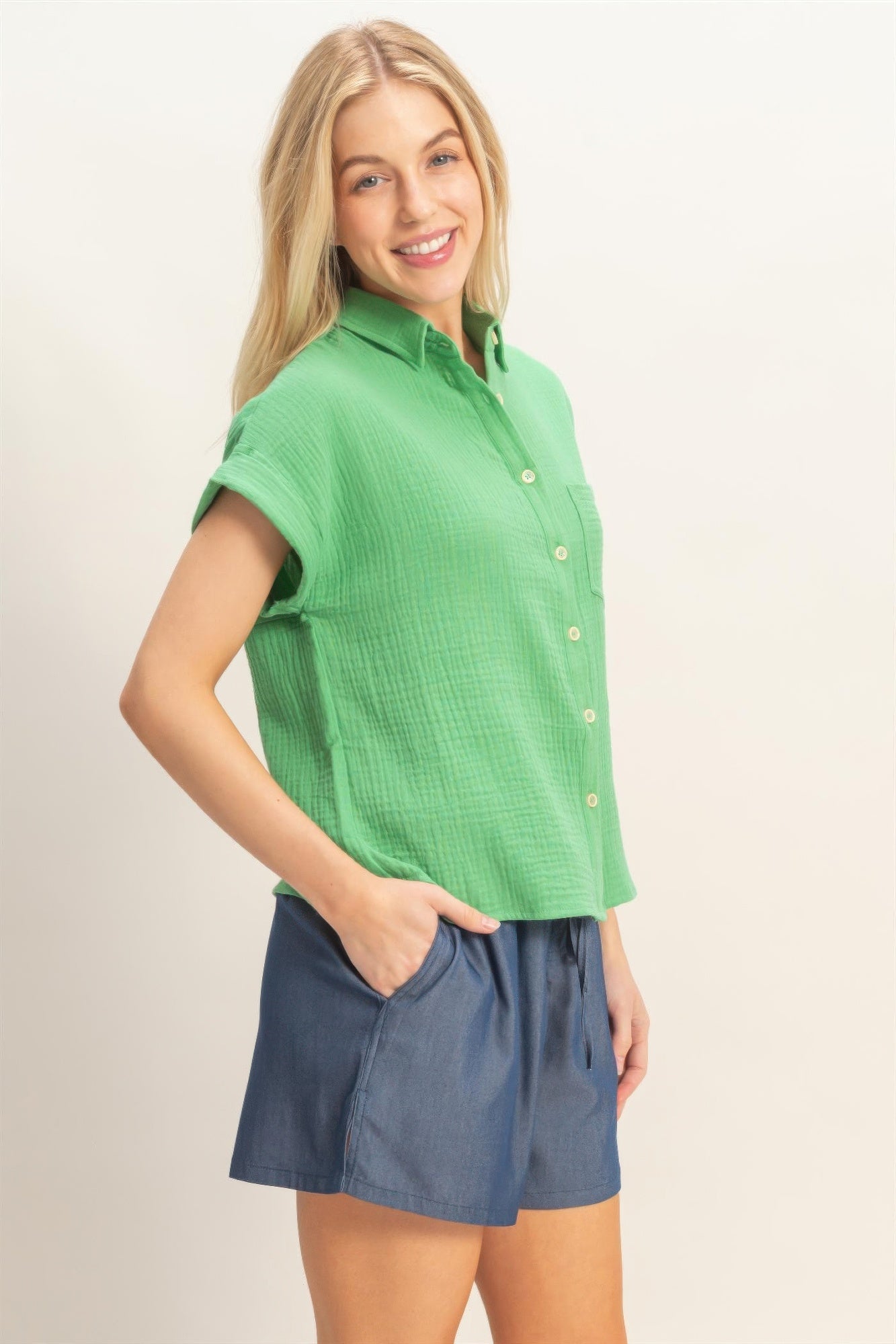 Hyfve Rolled Sleeve Button-up Top view 17 - Button Top
