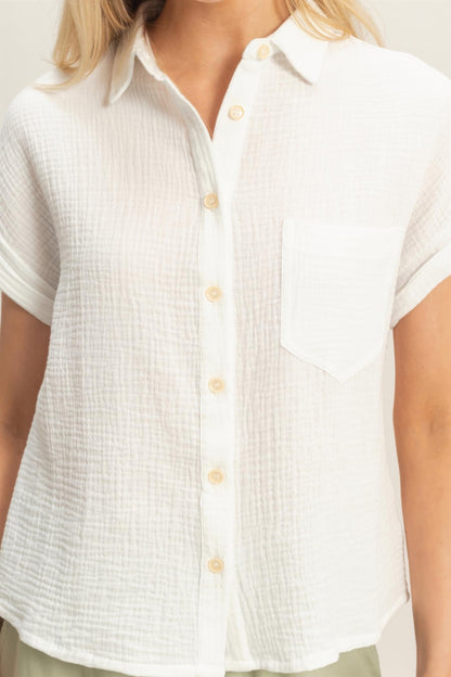 Hyfve Rolled Sleeve Button-up Top view 5 - Button Top