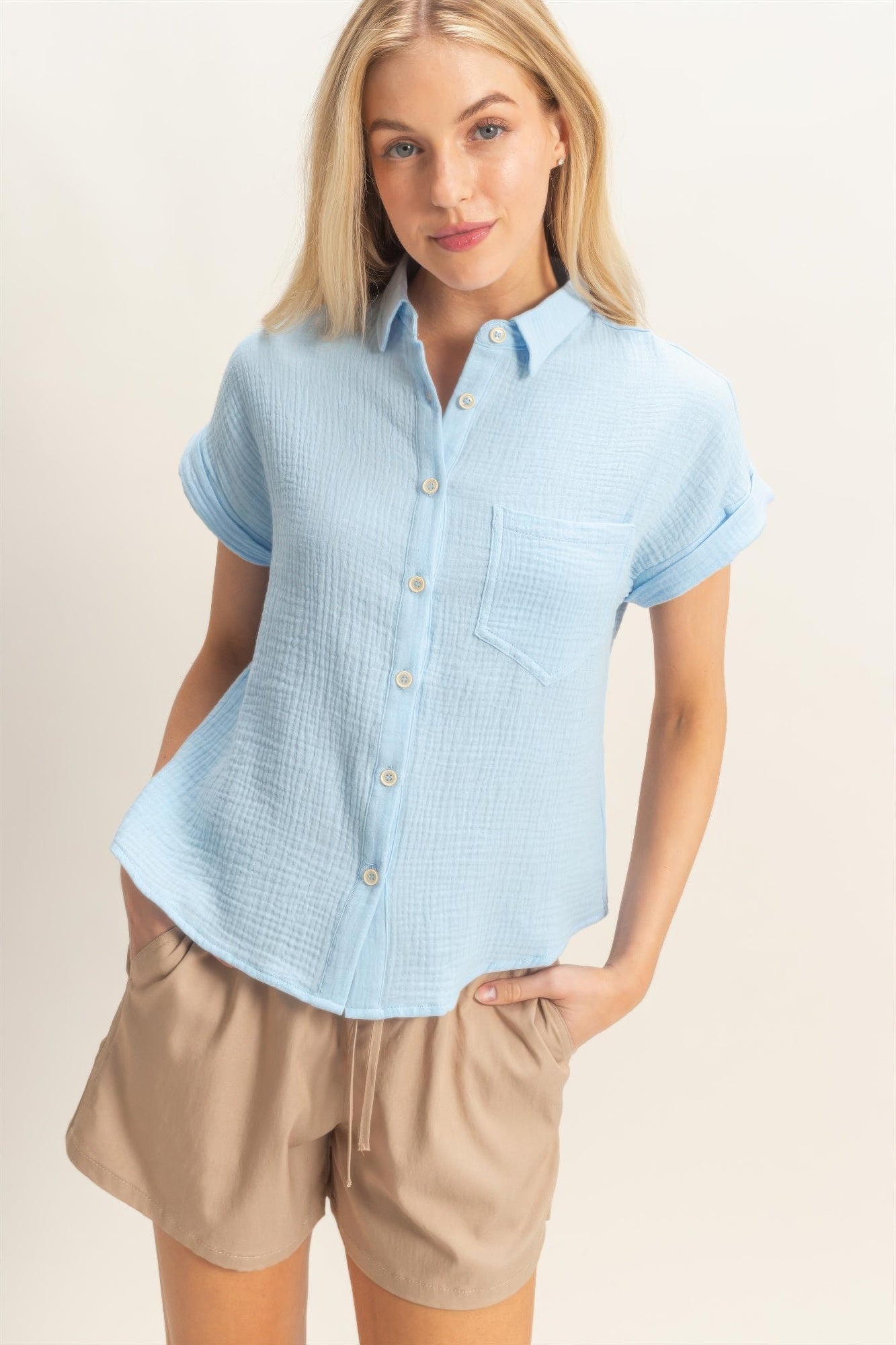 Hyfve Rolled Sleeve Button-up Top view 7 - Button Top