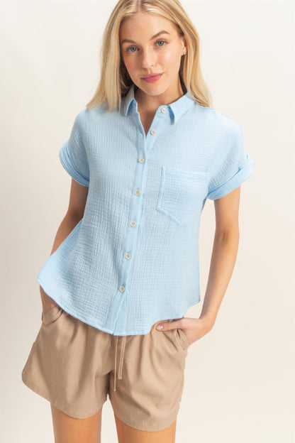 Hyfve Rolled Sleeve Button-up Top view 7 - Button Top