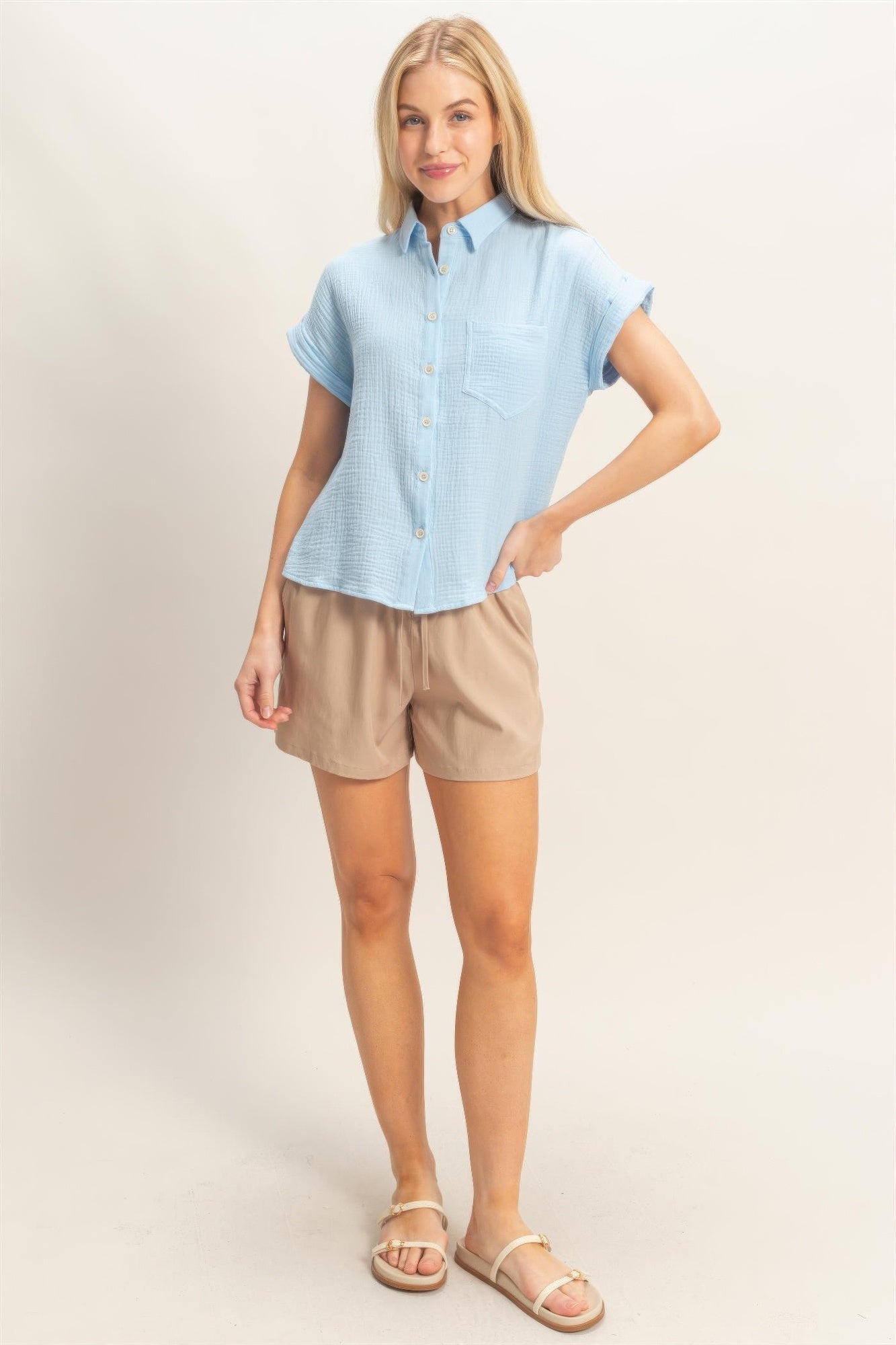 Hyfve Rolled Sleeve Button-up Top view 8 - Button Top