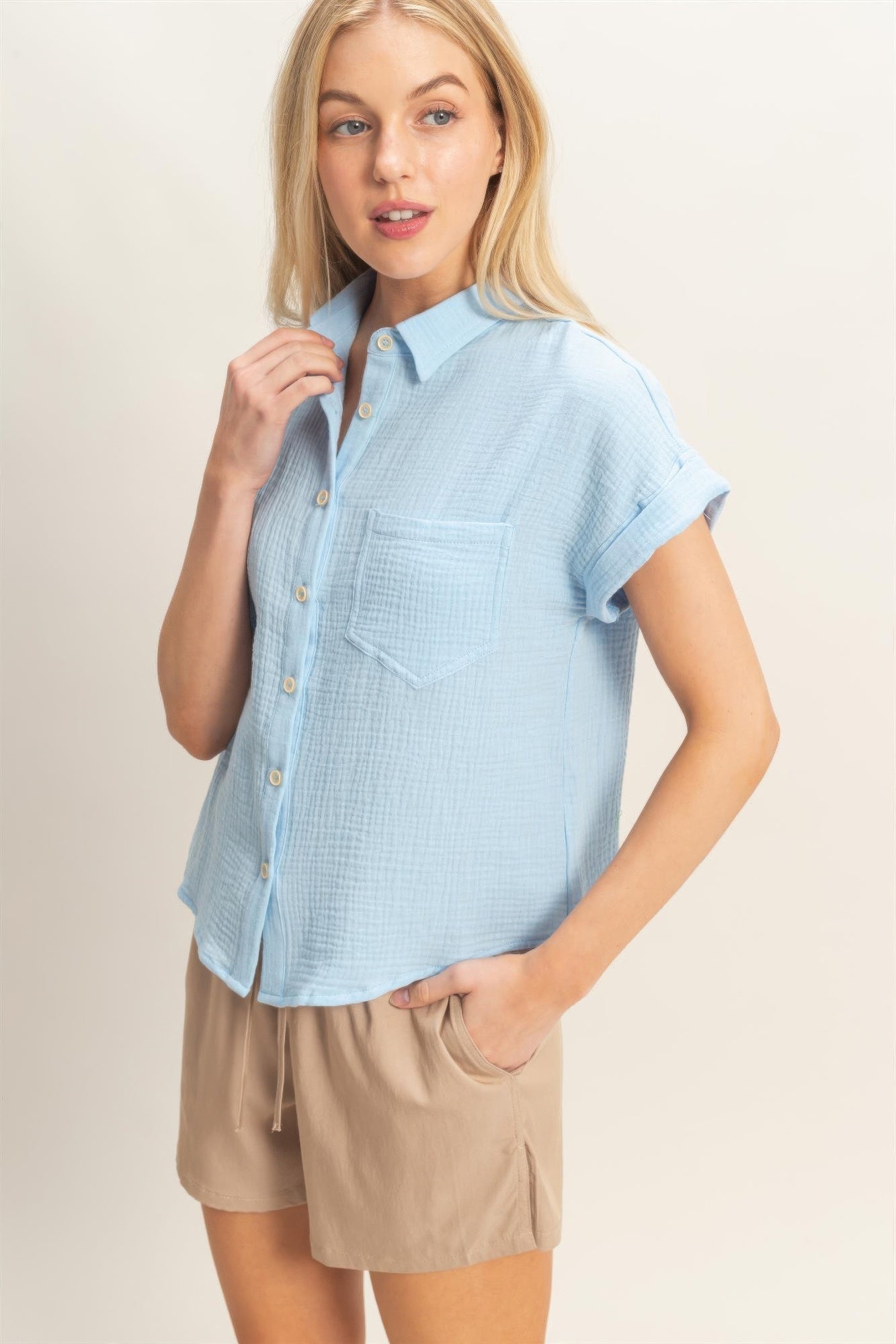 Hyfve Rolled Sleeve Button-up Top view 9 - Button Top