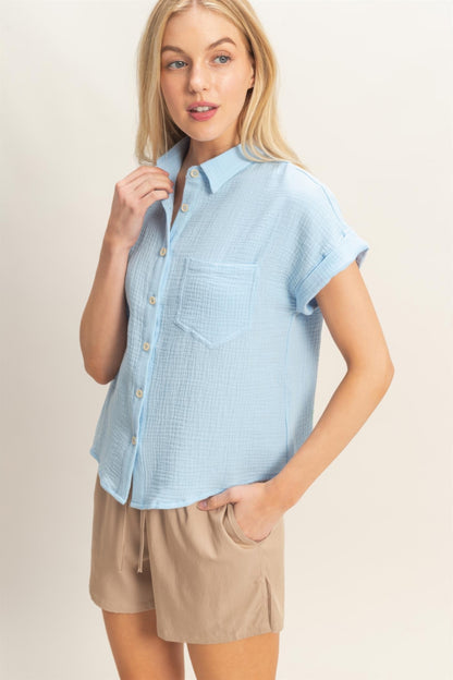 Hyfve Rolled Sleeve Button-up Top view 9 - Button Top