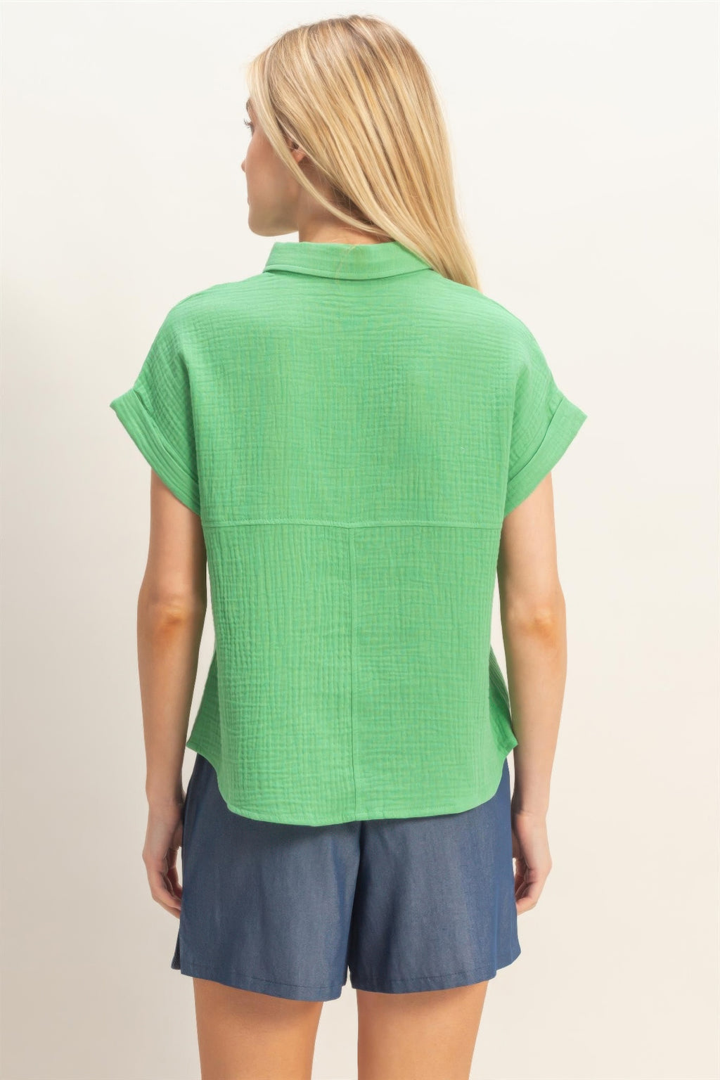 Hyfve Rolled Sleeve Button-up Top view 18 (top) - button top, rolled button top - shop at us.meeeshop
