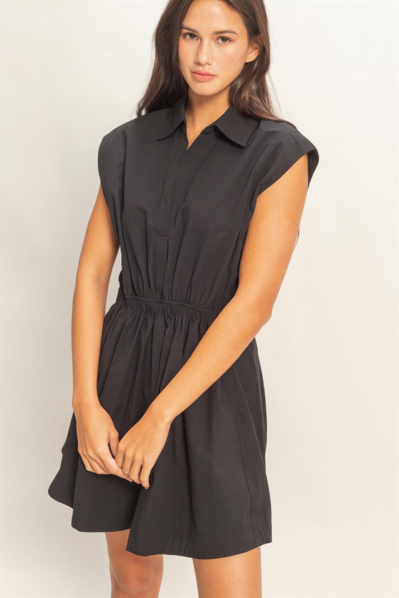 Hyfve Sleeveless Collared Shirred Mini Dress view 6 - Hyfve Strapless Dress