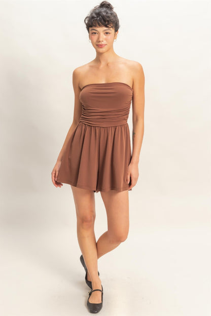Hyfve Strapless Shirred Waist Romper in Fuchsia view 7 - Hyfve Strapless Dress (one-piece)