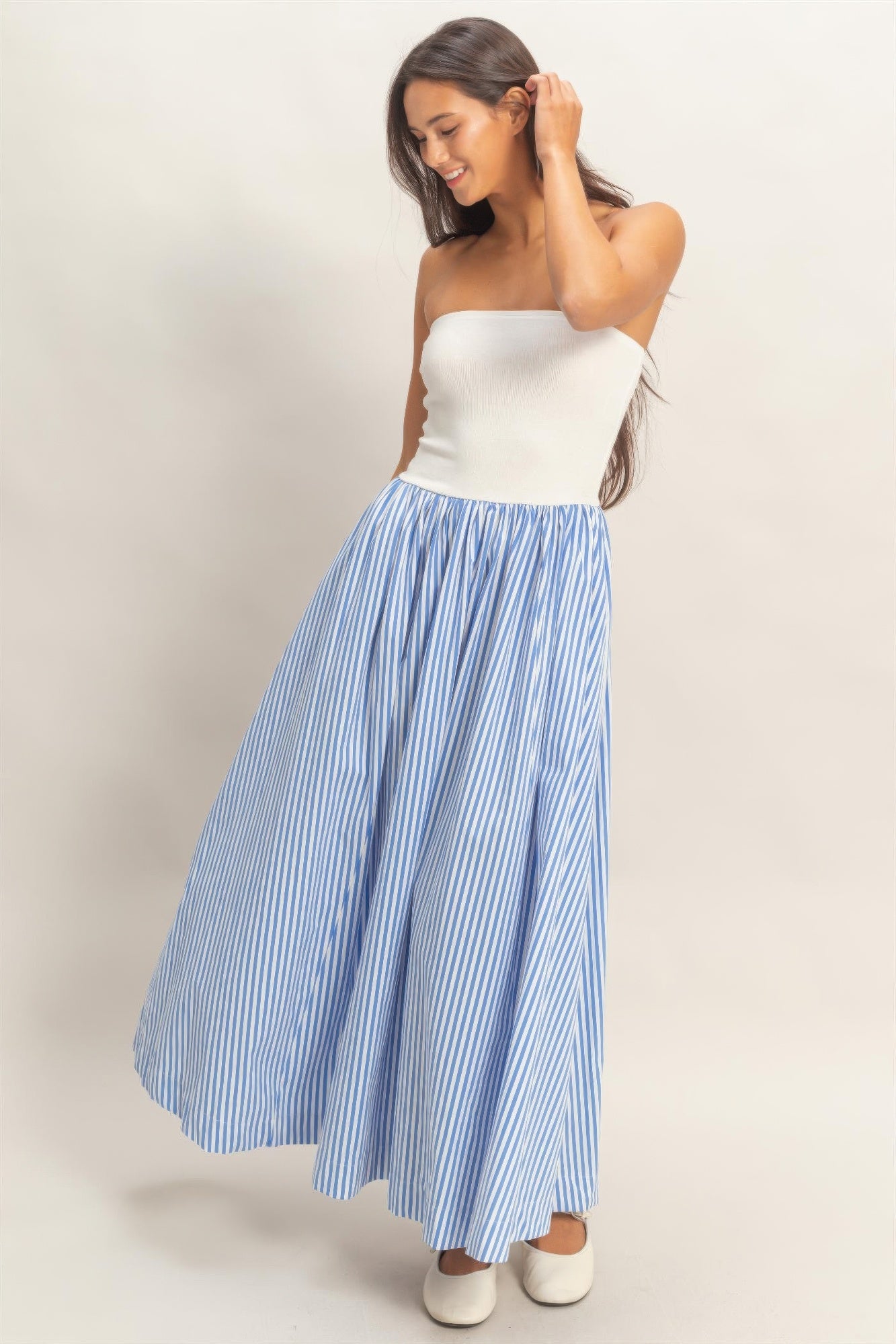 hyfve striped strapless Hyfve Striped Strapless Flowy Midi Dress view 3 (dress) - shop at us.meeeshop