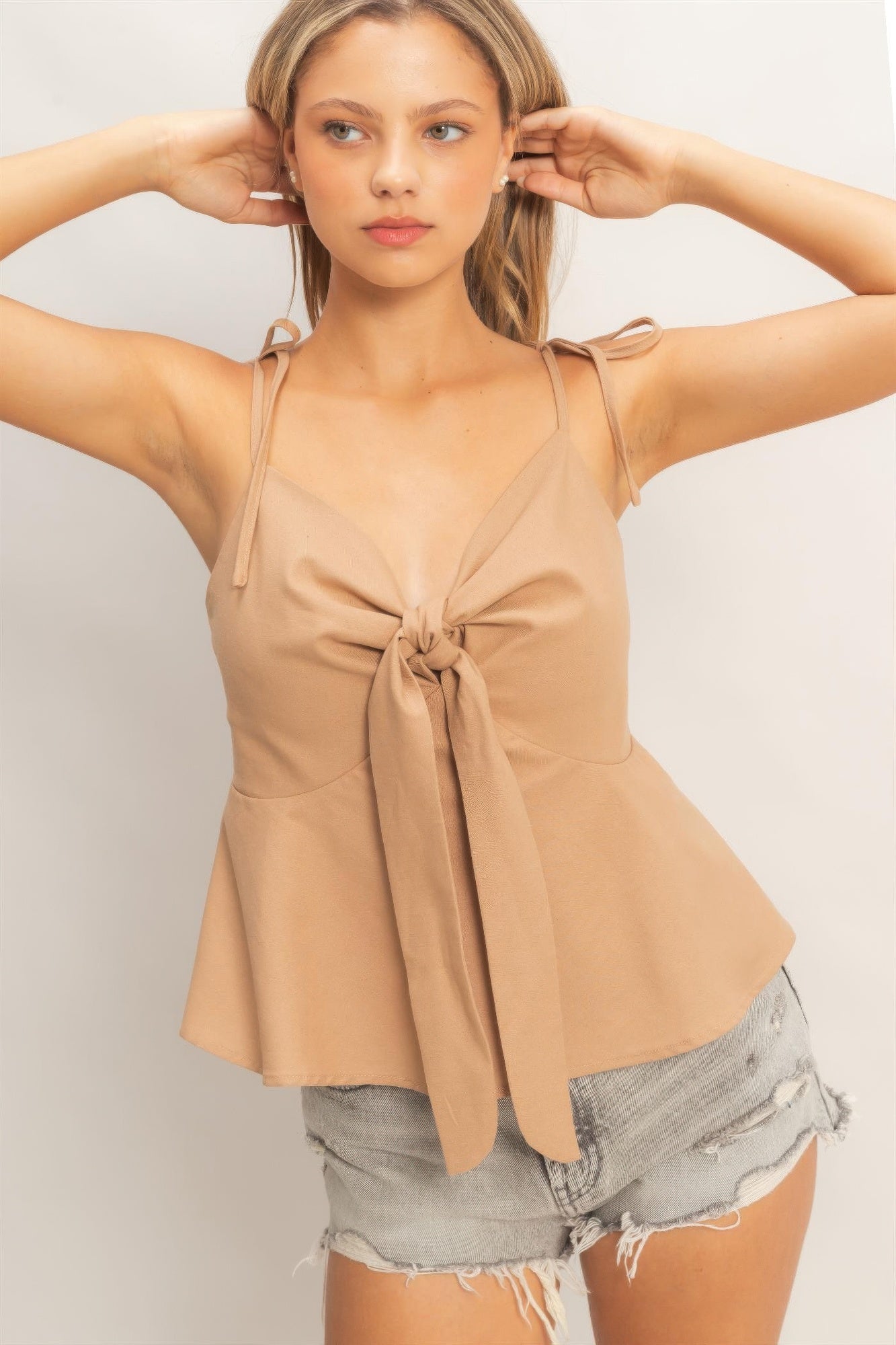 Hyfve Tie Front Spaghetti Strap Top in Light blue - Hyfve Tank Top