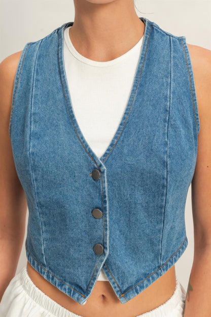 Hyfve V-neck Sleeveless Denim Vest - MeeeShop Women's Fashion