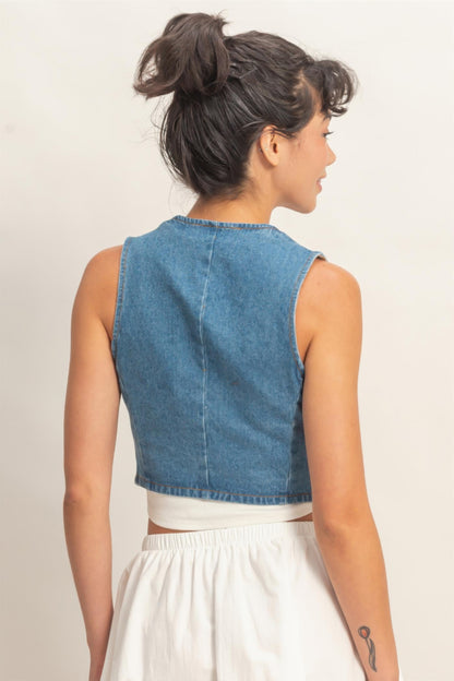 Hyfve V-neck Sleeveless Denim Vest - MeeeShop Women's Fashion