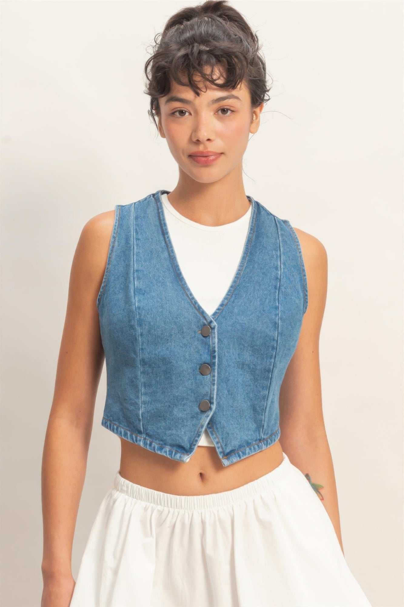 Hyfve V-neck Sleeveless Denim Vest in S - Sleeveless Denim Vest Women (bottom)
