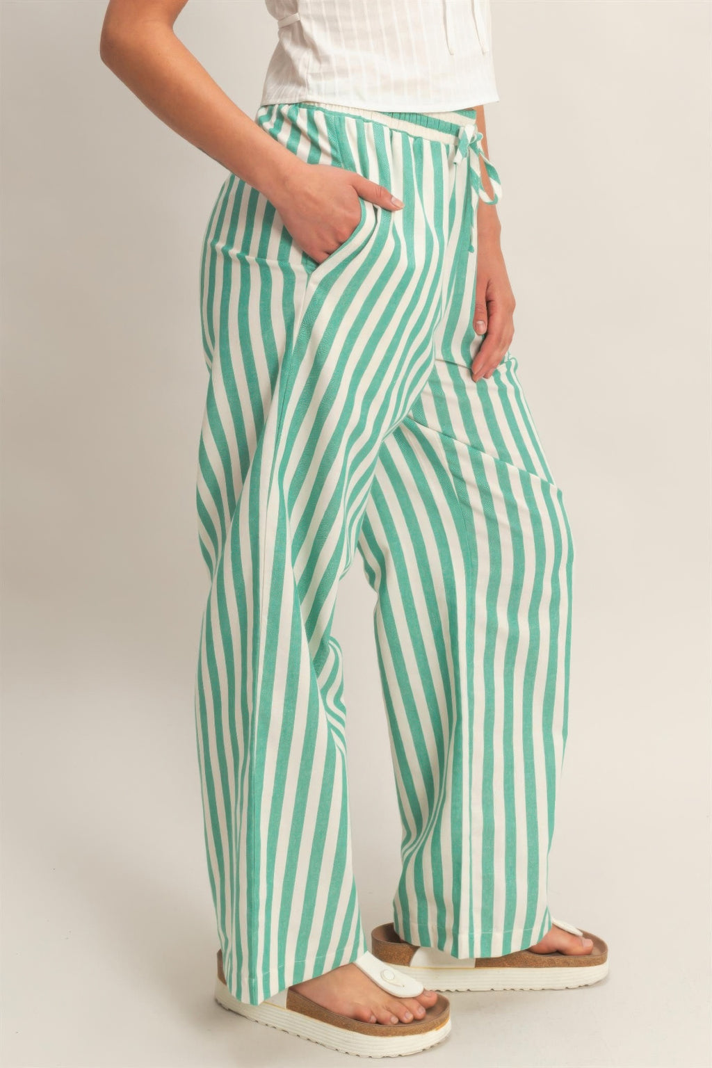 Hyfve Vertical Striped Elastic Pants with Side Pockets view 10 (bottom) - vertical pockets, hyfve vest, - shop at us.meeeshop