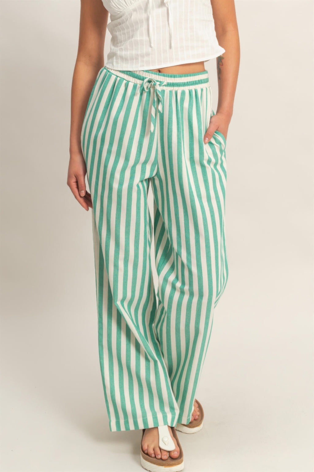 Hyfve Vertical Striped Elastic Pants with Side Pockets view 9 (bottom) - vertical pockets, hyfve vest,  - shop at us.meeeshop