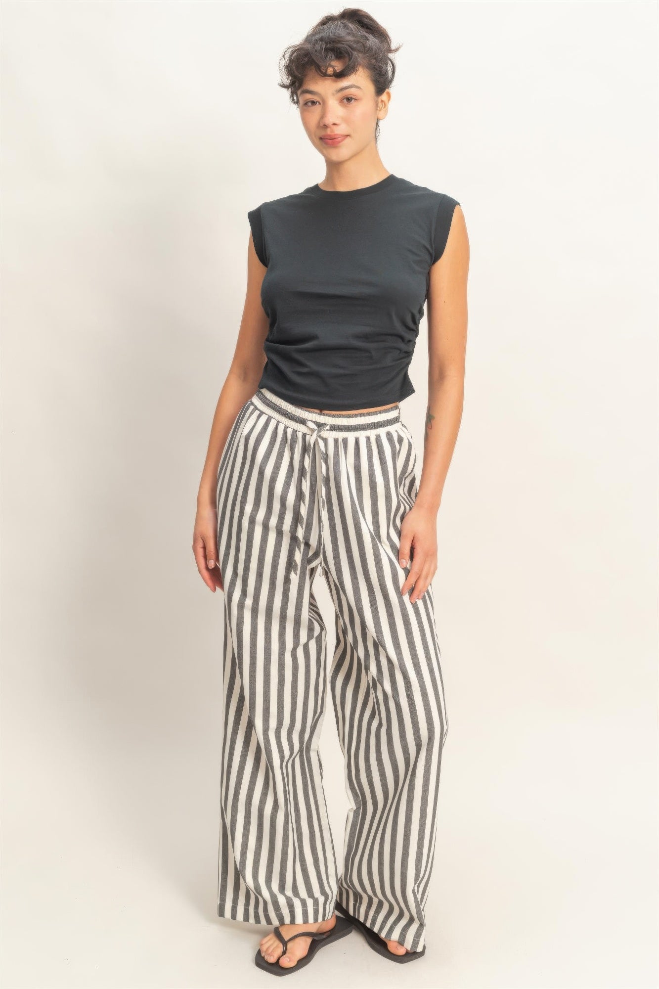 hyfve vertical striped Hyfve Vertical Striped Elastic Pants with Side Pockets view 14 (bottom) - shop at us.meeeshop