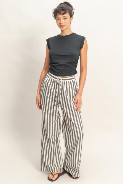 hyfve vertical striped Hyfve Vertical Striped Elastic Pants with Side Pockets view 14 (bottom) - shop at us.meeeshop