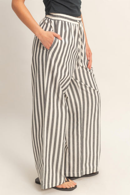 hyfve vertical striped Hyfve Vertical Striped Elastic Pants with Side Pockets view 16 (bottom) - shop at us.meeeshop