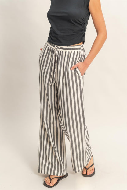 hyfve vertical striped Hyfve Vertical Striped Elastic Pants with Side Pockets view 17 (bottom) - shop at us.meeeshop