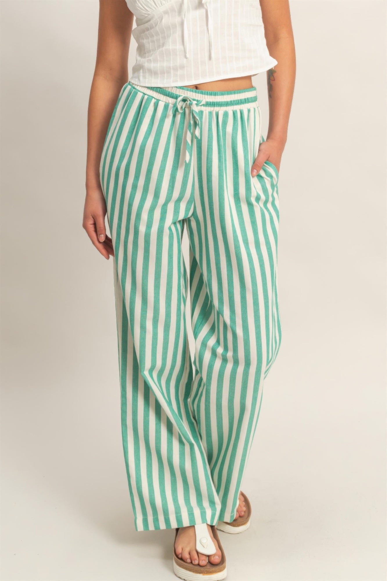 hyfve vertical striped Hyfve Vertical Striped Elastic Pants with Side Pockets view 9 (bottom) - shop at us.meeeshop