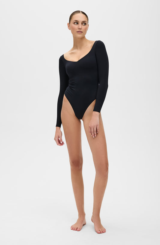 Iconic Compression Long Sleeve Bodysuit - Thong in Black / Noir - Thong Bodysuit (one-piece)