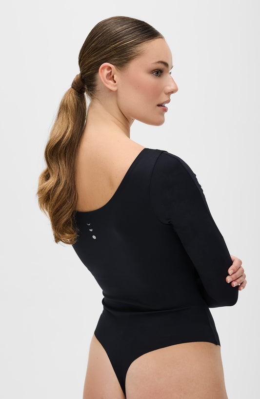 Iconic Compression Long Sleeve Bodysuit - Thong in Black / Noir view 2 - Thong Bodysuit (one-piece)