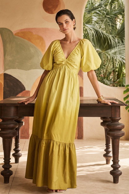 Citrine Garden Woven Maxi Dress
