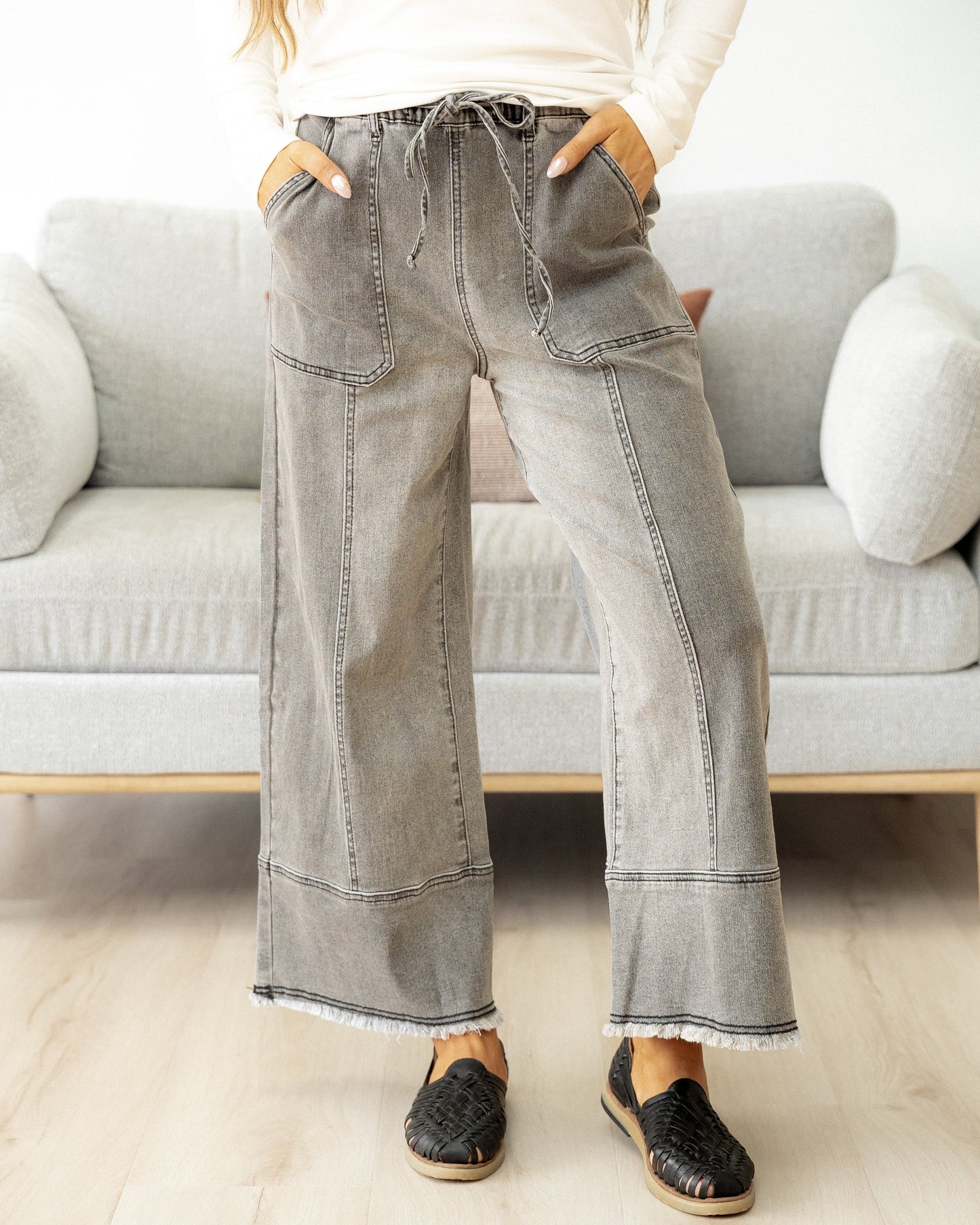 Indie & Co. Beau Wide Leg Jeans - Gray Wash in Gray view 2 (bottom)
