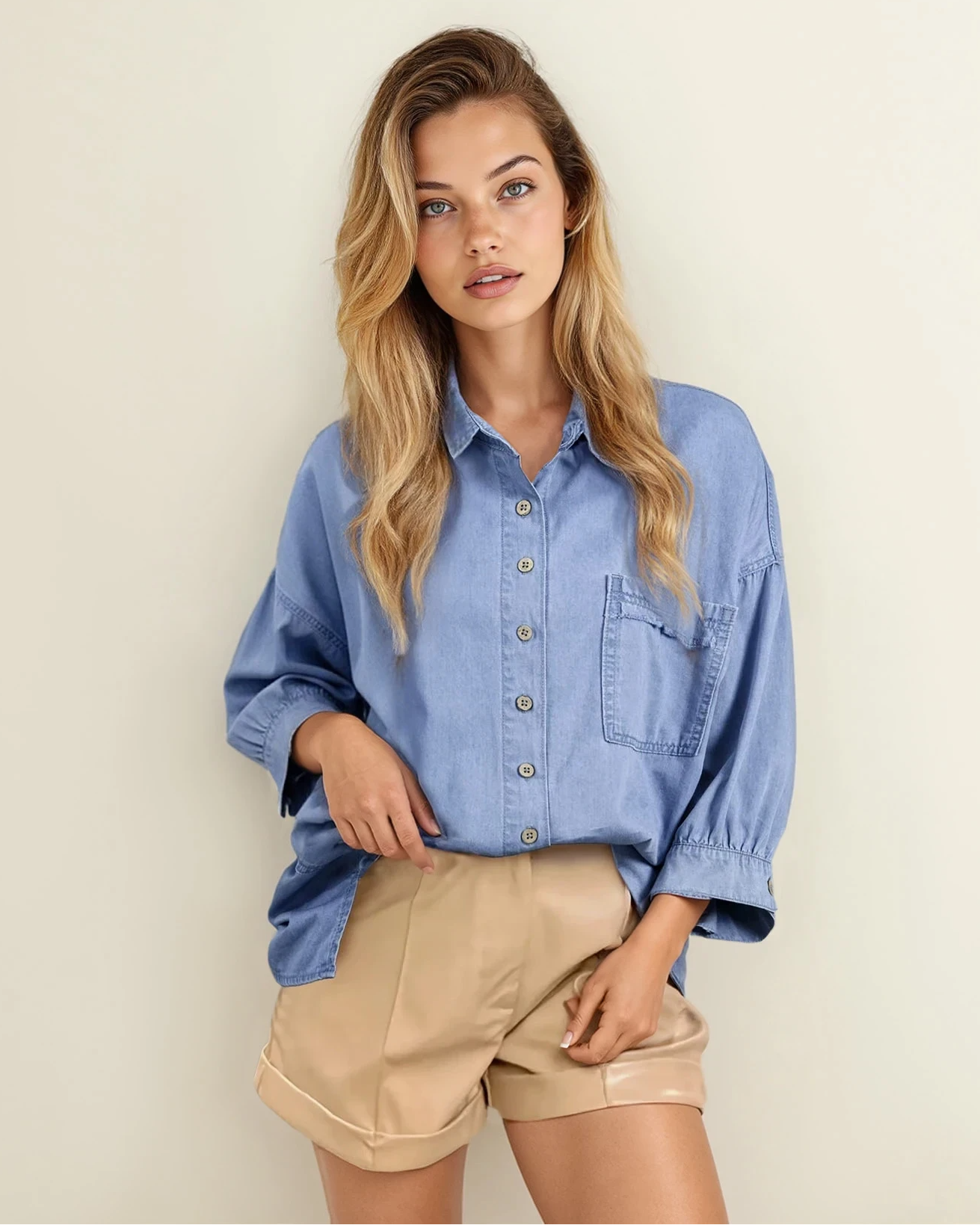 Indie & Co. Blake Washed Drop Shoulder Bracelet Sleeve Chambray Shirt in Myosotis - Black Washed Shirt (top)