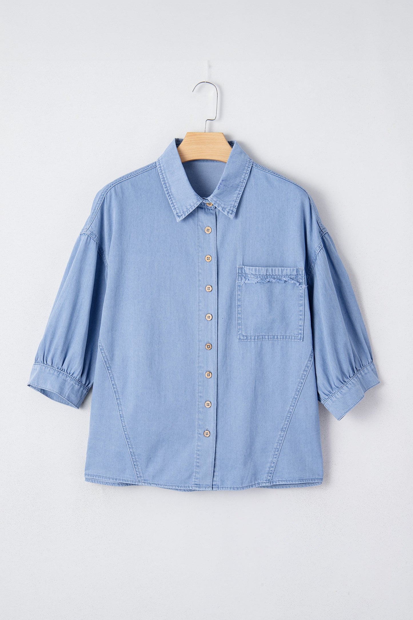 Indie & Co. Blake Washed Drop Shoulder Bracelet Sleeve Chambray Shirt in Myosotis view 4 - Black Washed Shirt (top)