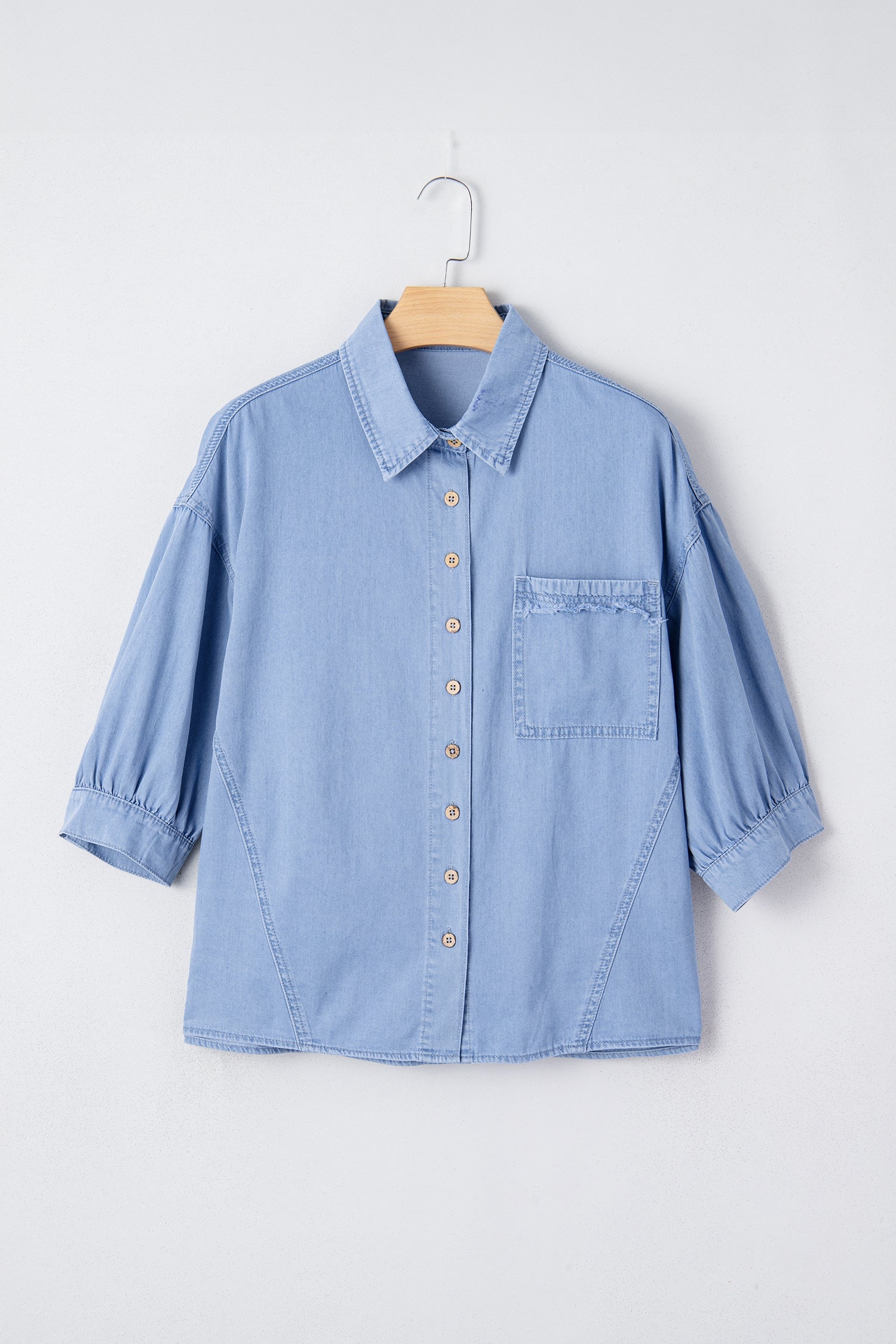 Indie & Co. Blake Washed Drop Shoulder Bracelet Sleeve Chambray Shirt in Myosotis view 4 - Black Washed Shirt (top)