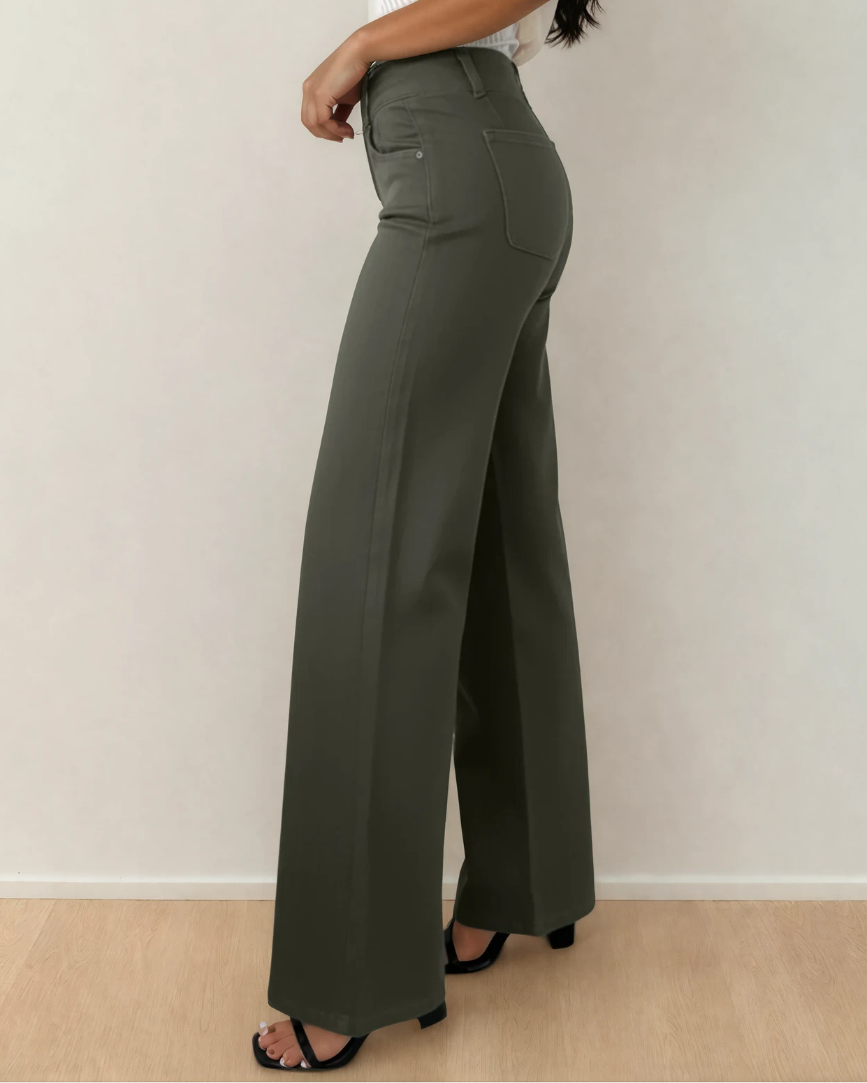 Indie & Co. Brooke 2-button High Waist Flared Bottom Jeans - Olive in 8 view 3 - High-Waisted - Olive Jeans