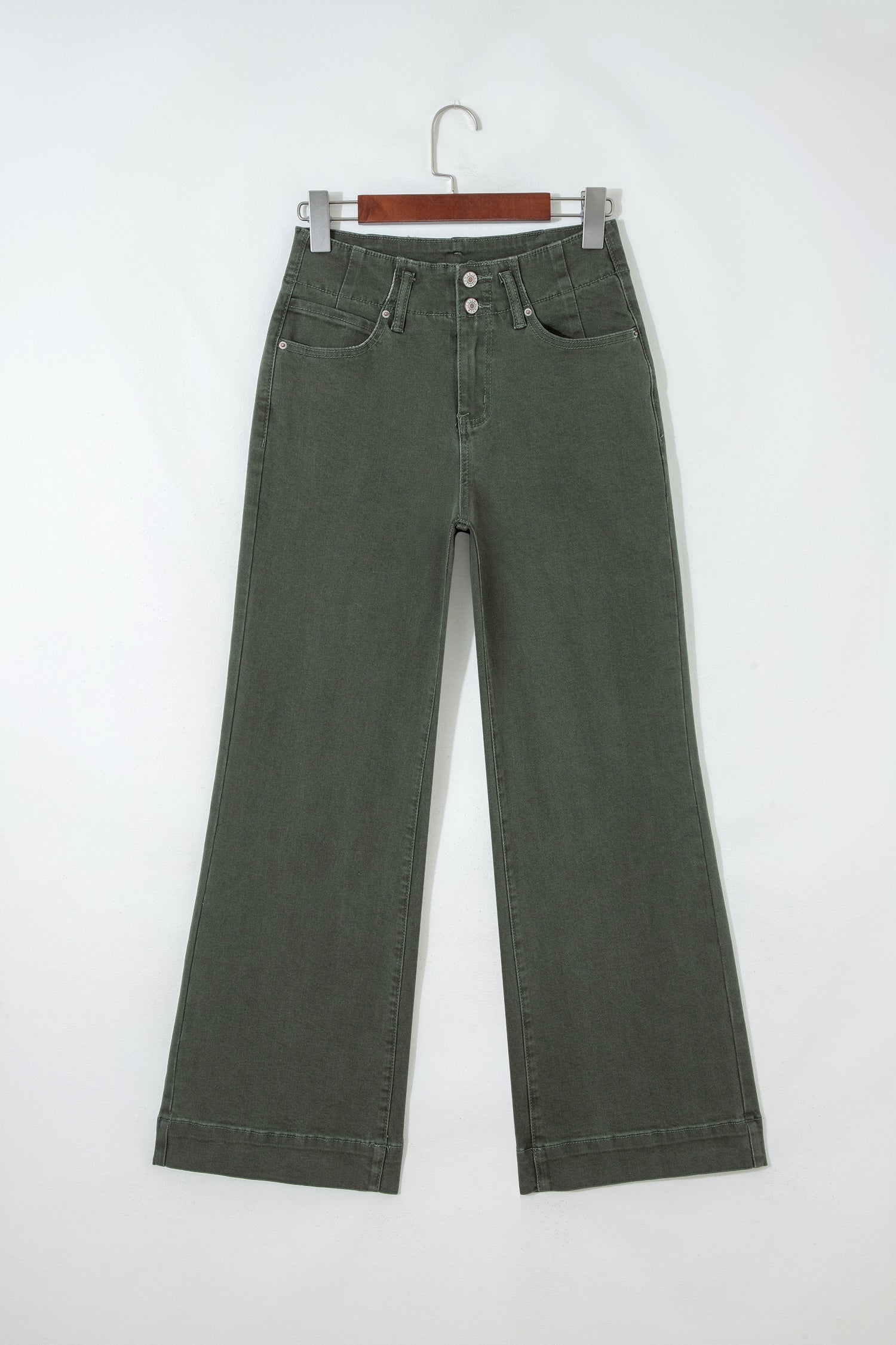 Indie & Co. Brooke 2-button High Waist Flared Bottom Jeans - Olive in 10 view 4 - High-Waisted - Olive Jeans