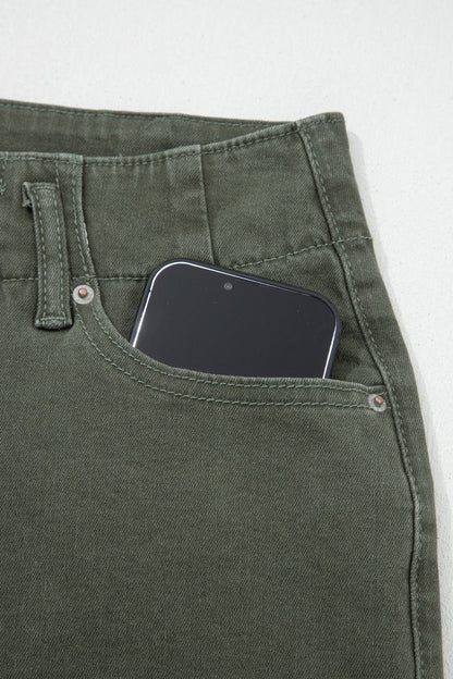 Indie & Co. Brooke 2-button High Waist Flared Bottom Jeans - Olive view 8 - High-Waisted - Olive Jeans