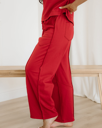 Indie & Co. Drop Shoulder Boxy Tee and Barrel Pants Set - Racing Red view 5 - Drop Shoulder Red T Shirt (top)