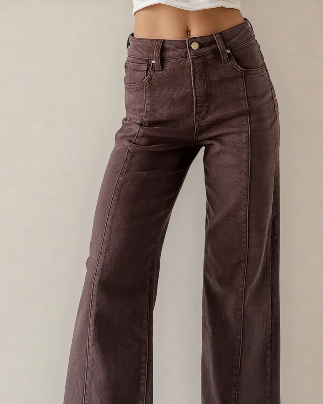Indie & Co. Elsie Solid Color Seamed Center Wide Leg Cropped Jeans - Red Sandalwood in Red Sandalwood view 3 (bottom)