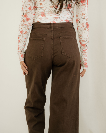 Indie & Co. Elsie Solid Color Seamed Center Wide Leg Cropped Jeans - Red Sandalwood in Red Sandalwood view 7 (bottom)