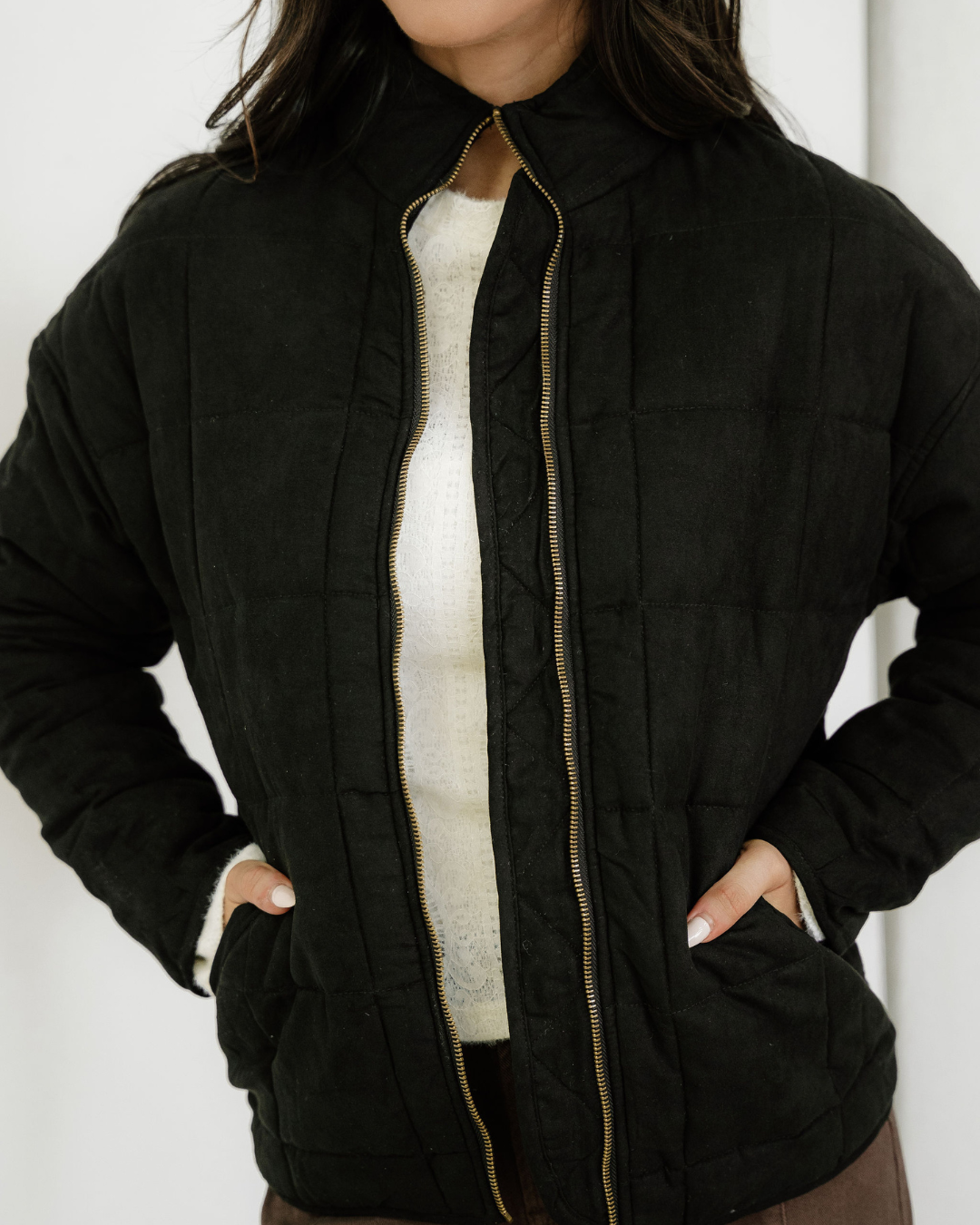 Indie & Co. Georgie Zip-up Pocket Quilted Jacket - Black in Black view 5 - Georgia Bulldogs Full Zip Jacket (layer)